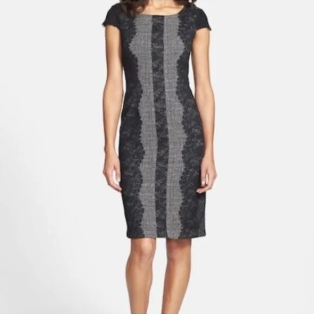 Betsey Johnson Dress Womens Size 4 Black Grey Lace Overlay Sheath Dress Workwear